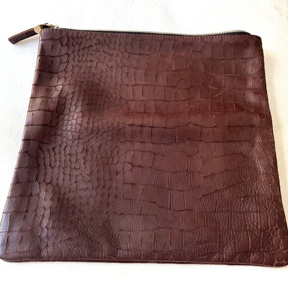 Clare Vivier Fold Over Clutch Croc Embossed Chocolate Brown - Picture 1 of 4